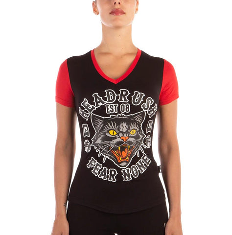 THE HONOURED V-NECK TEE BLACK AND RED