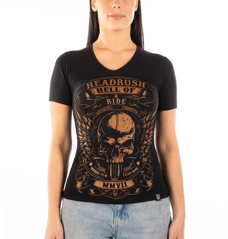 FOLIE VINTAGE V NECK TEE BLACK AND GOLD